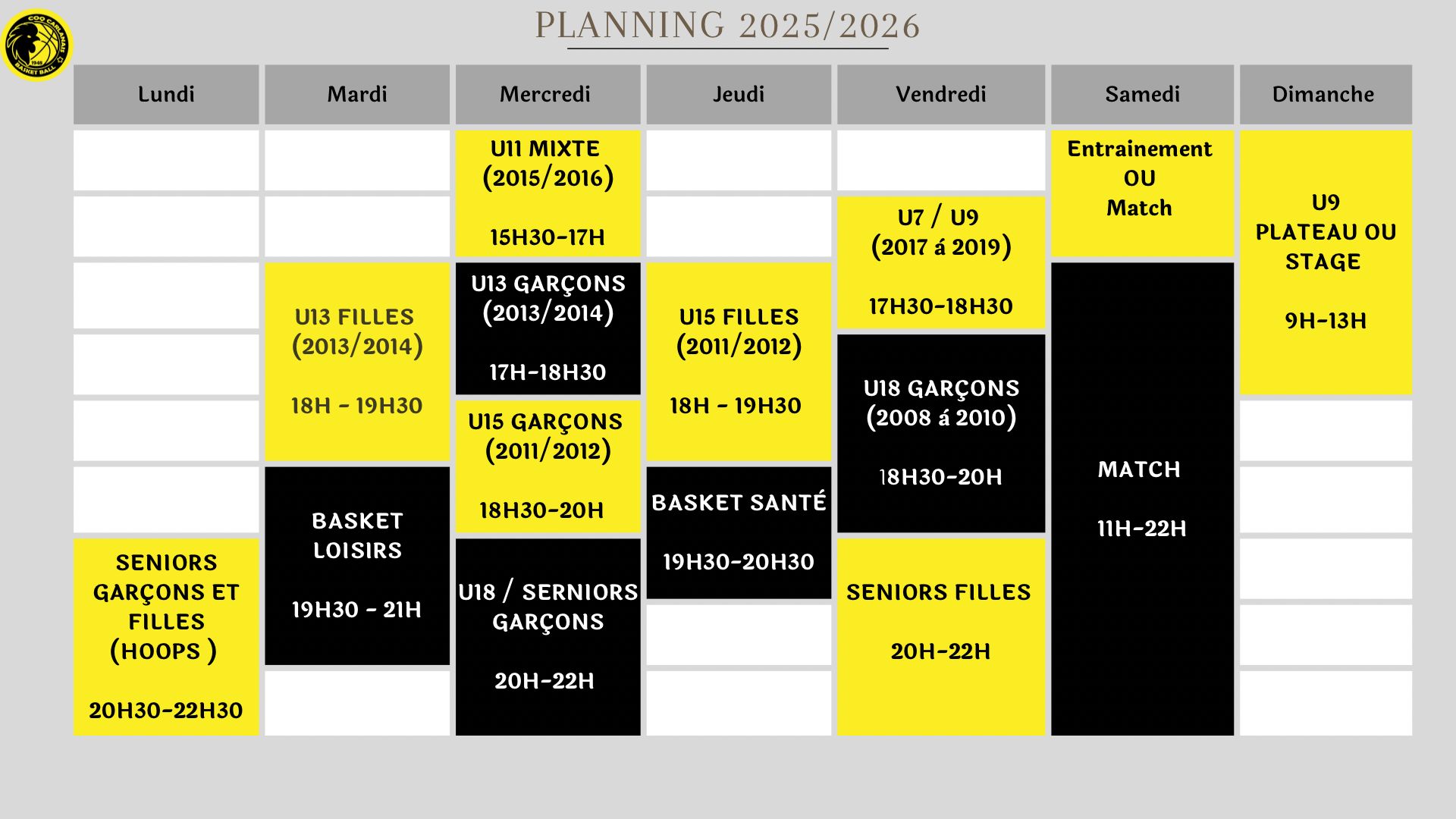 Planning Hebdomadaire des Entraînements 2025/2026
